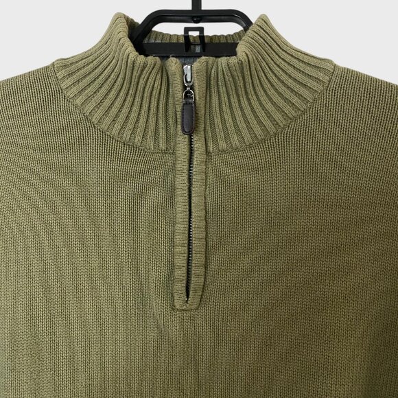 L.L. Bean Cotton-Knit Quarter-Zip Sweater Olive Men's XLT Long-Sleeve Pullover - Picture 5 of 10